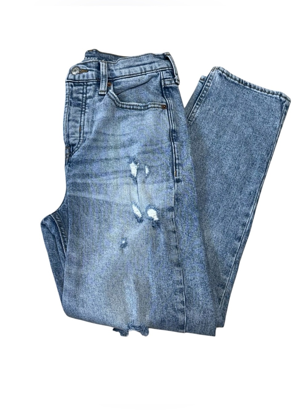 Old Navy Extra High Rise Sky Hi Straight Jeans Medium Wash Button Fly Women 2